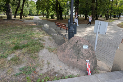 Jeden z dwóch nowych identyfikatorów grupy dziewięciu głazów narzutowych obok pn. wejścia do Parku Kościuszki w Pruszko-wie 